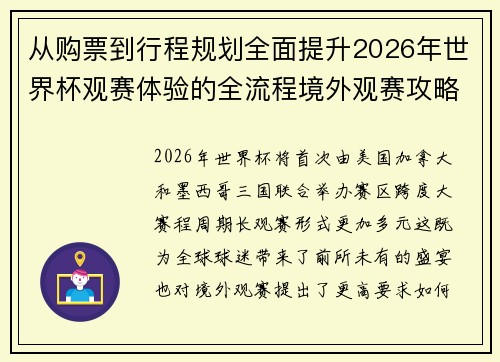从购票到行程规划全面提升2026年世界杯观赛体验的全流程境外观赛攻略 从购票到行程规划全面提升2026年世界杯观赛体验的全流程境外观赛攻略