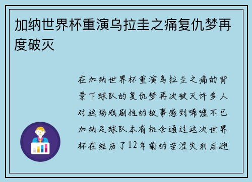 加纳世界杯重演乌拉圭之痛复仇梦再度破灭